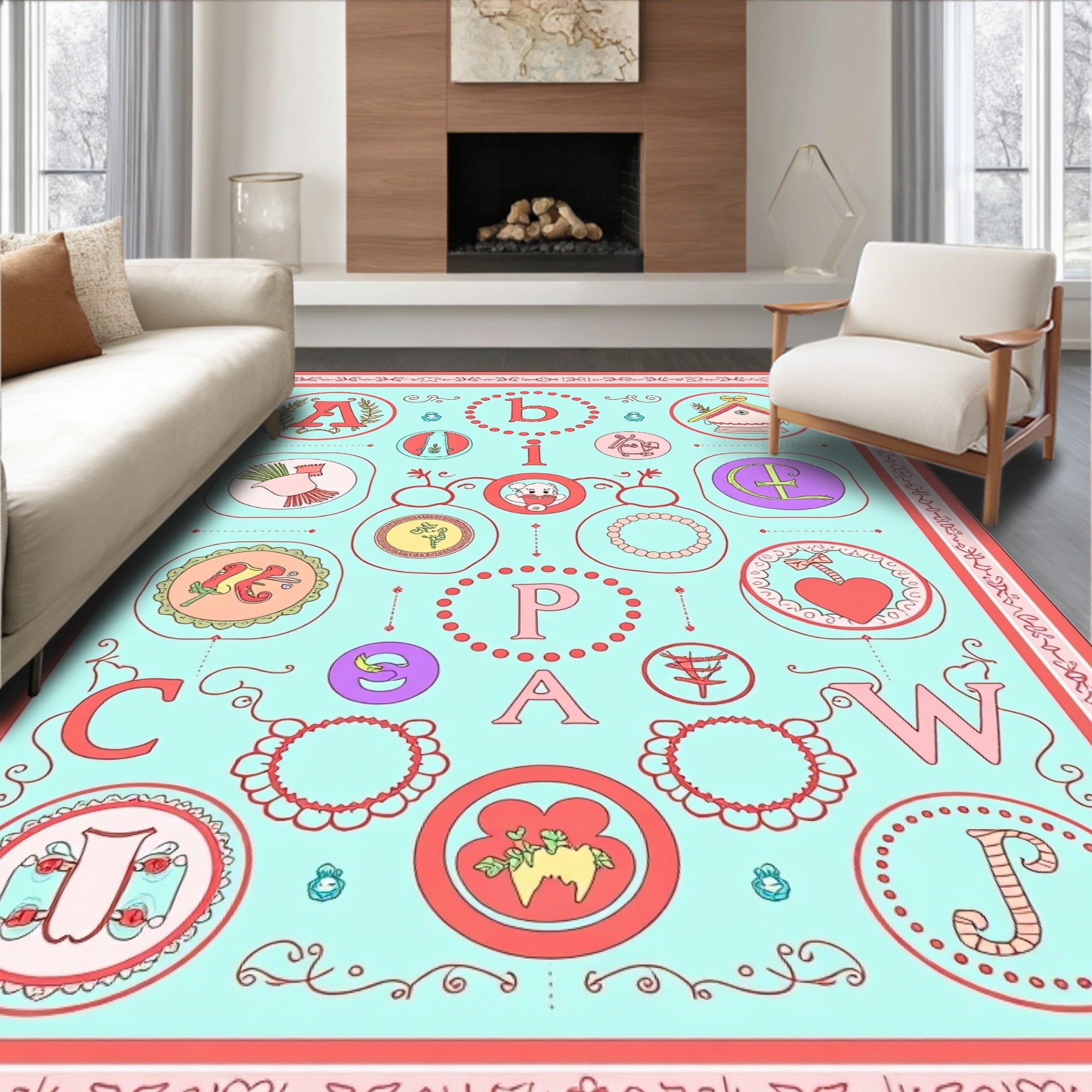 Playful Pastel Alphabet Garden Whimsy Rug