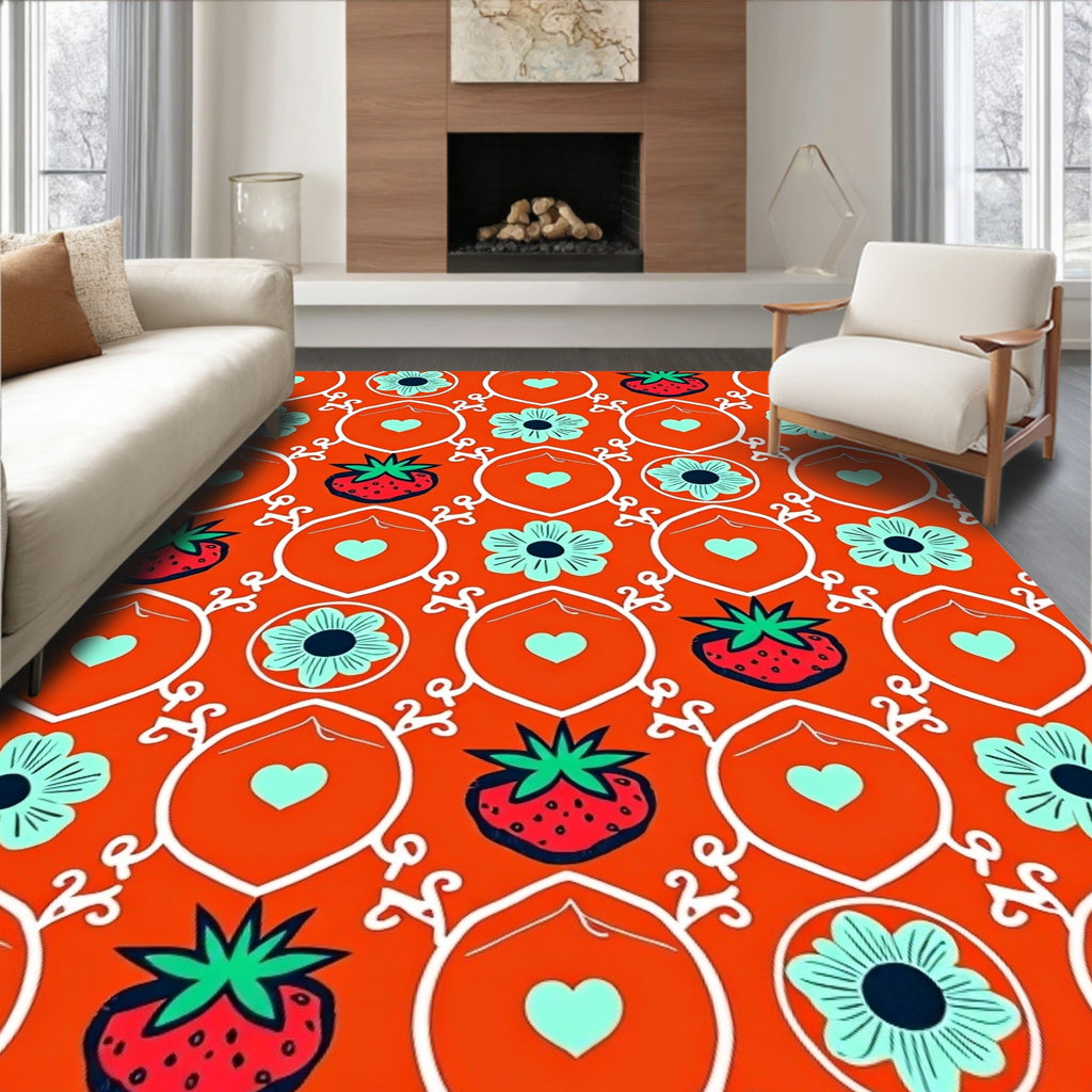 Strawberry Heart Floral Medallion Rug