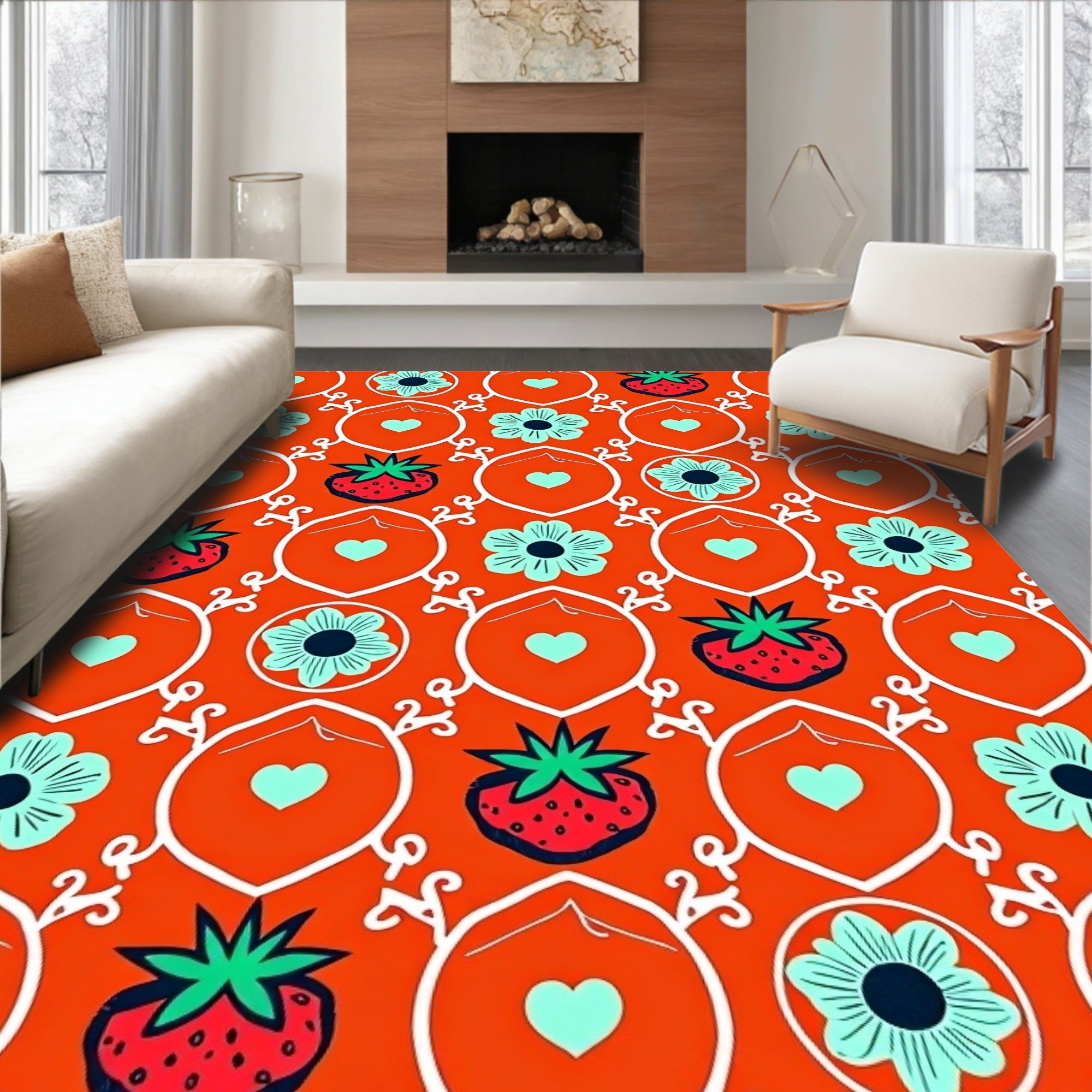 Strawberry Heart Floral Medallion Rug
