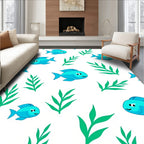 Cute Blue Fish Green Plants Rug