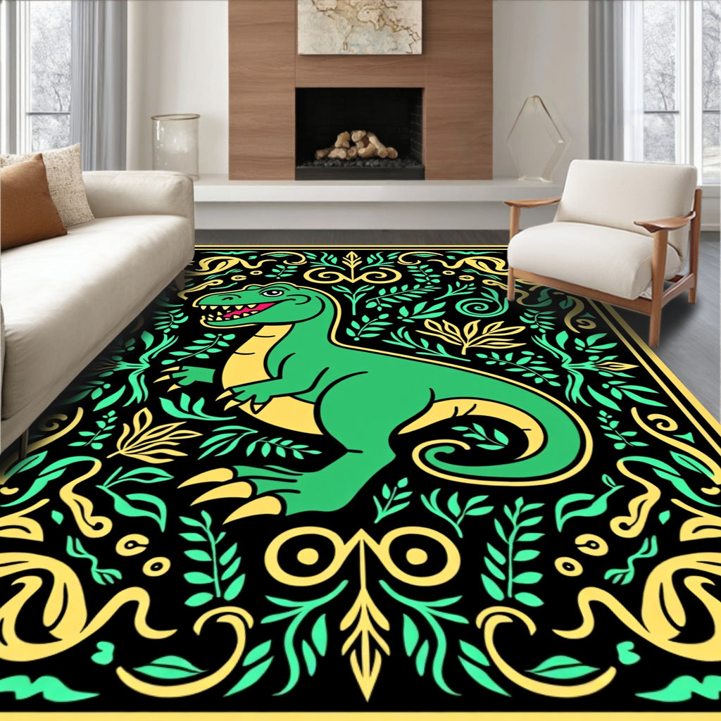 Green Dinosaur Jungle Swirl Rug