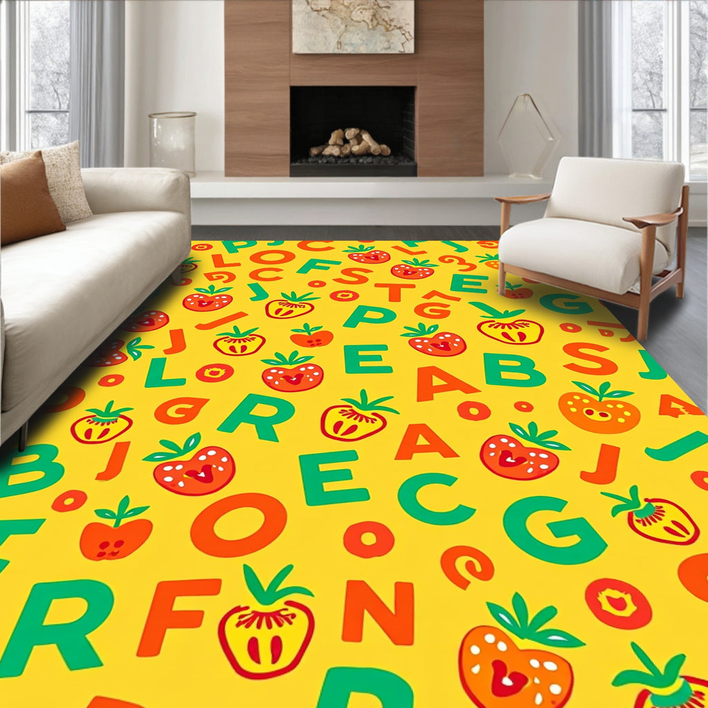 Alphabet Strawberry Yellow Graphic Rug