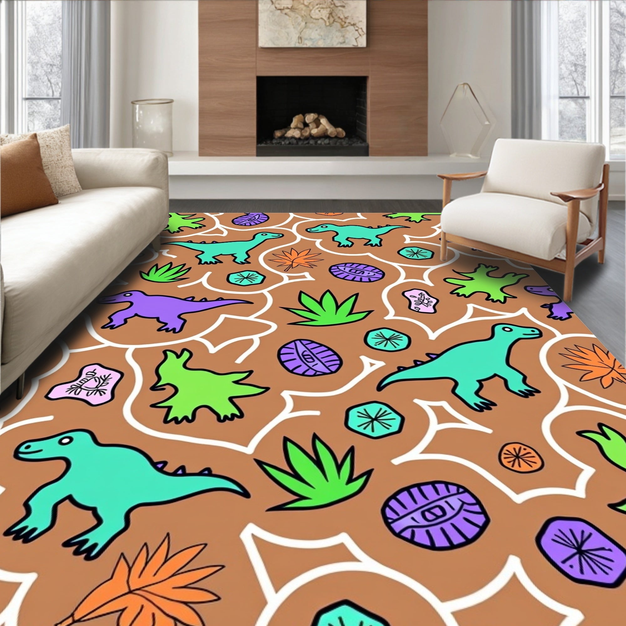 Playful Dinosaur Jungle Adventure Rug