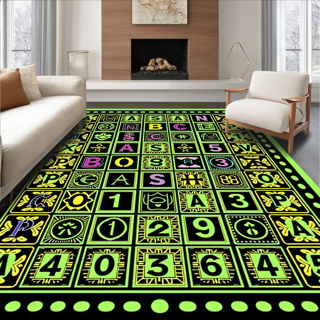 Neon Alphabet Number Grid Rug