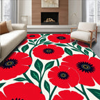 Crimson Poppy Blossom Floral Garden Rug