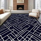 Navy White Interconnected Lines Rug