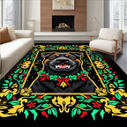 Joyful Black Dog Floral Wreath Accent Rug