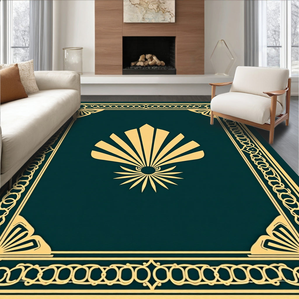 Royal Gold Fan Border Teal Rug