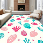 Coral Shells Aqua Pink White Rug