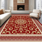 Rich Crimson Golden Scroll Medallion Rug