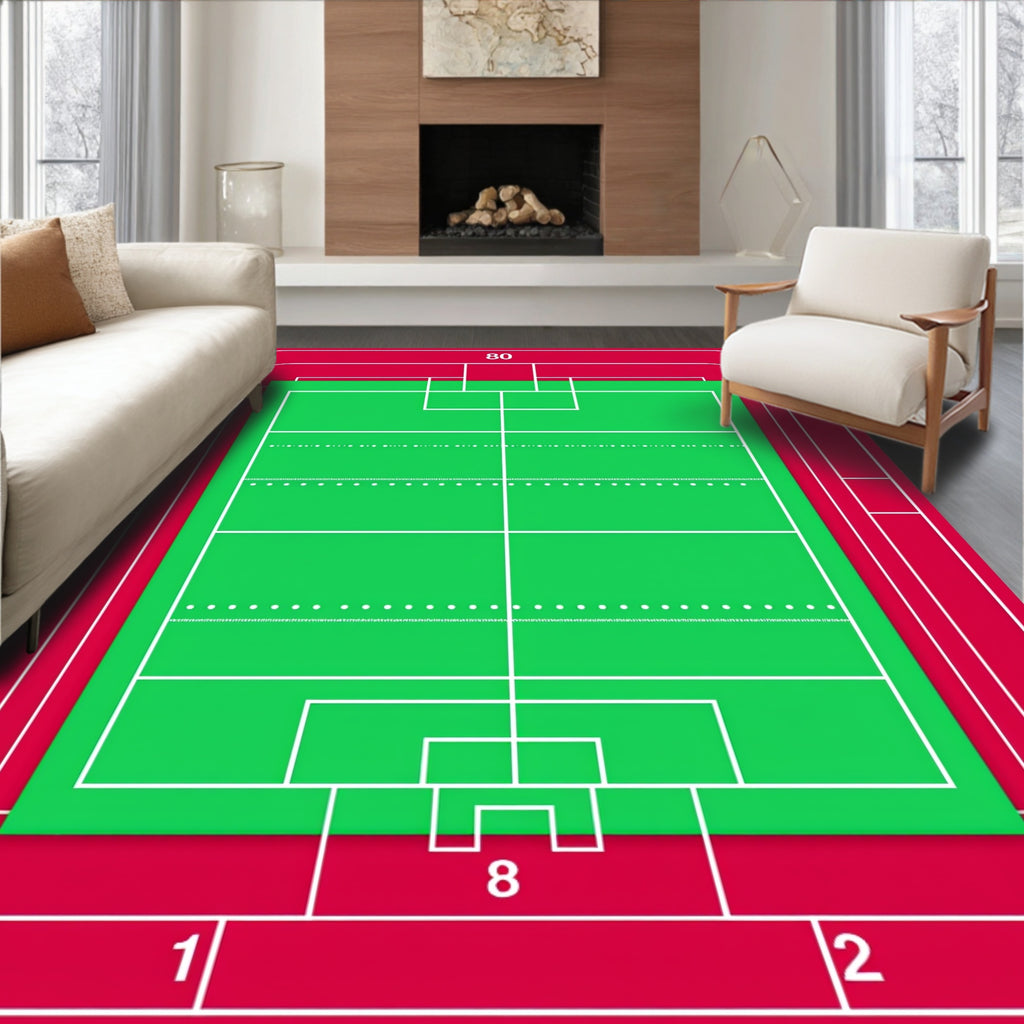Field Green White Line Court Rug