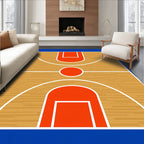 Orange Basketball Court Wooden Lines Rug