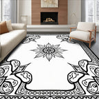 Monochromatic Floral Medallion Bordered Rug