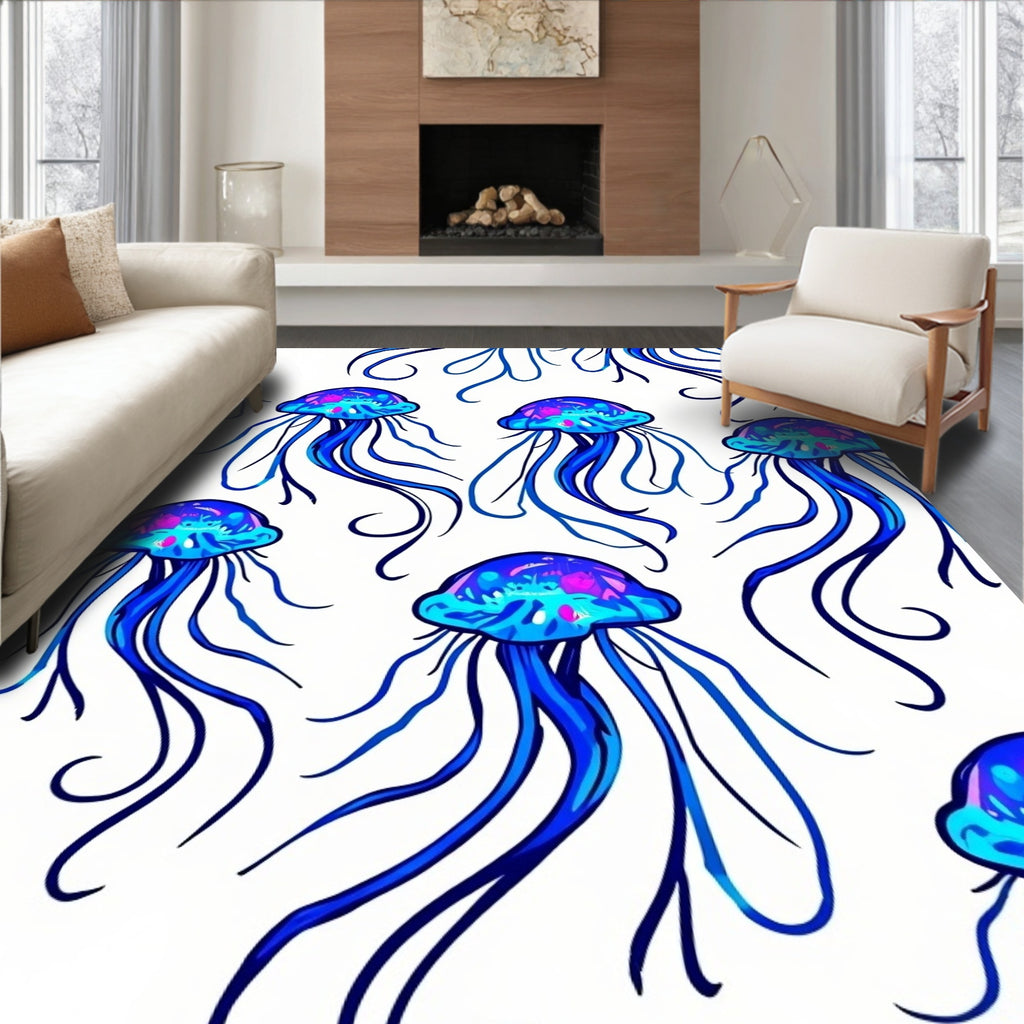 Vibrant Blue Jellyfish Garden Rug