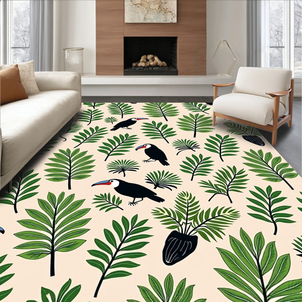 Tropical Toucan Foliage Cream Rug