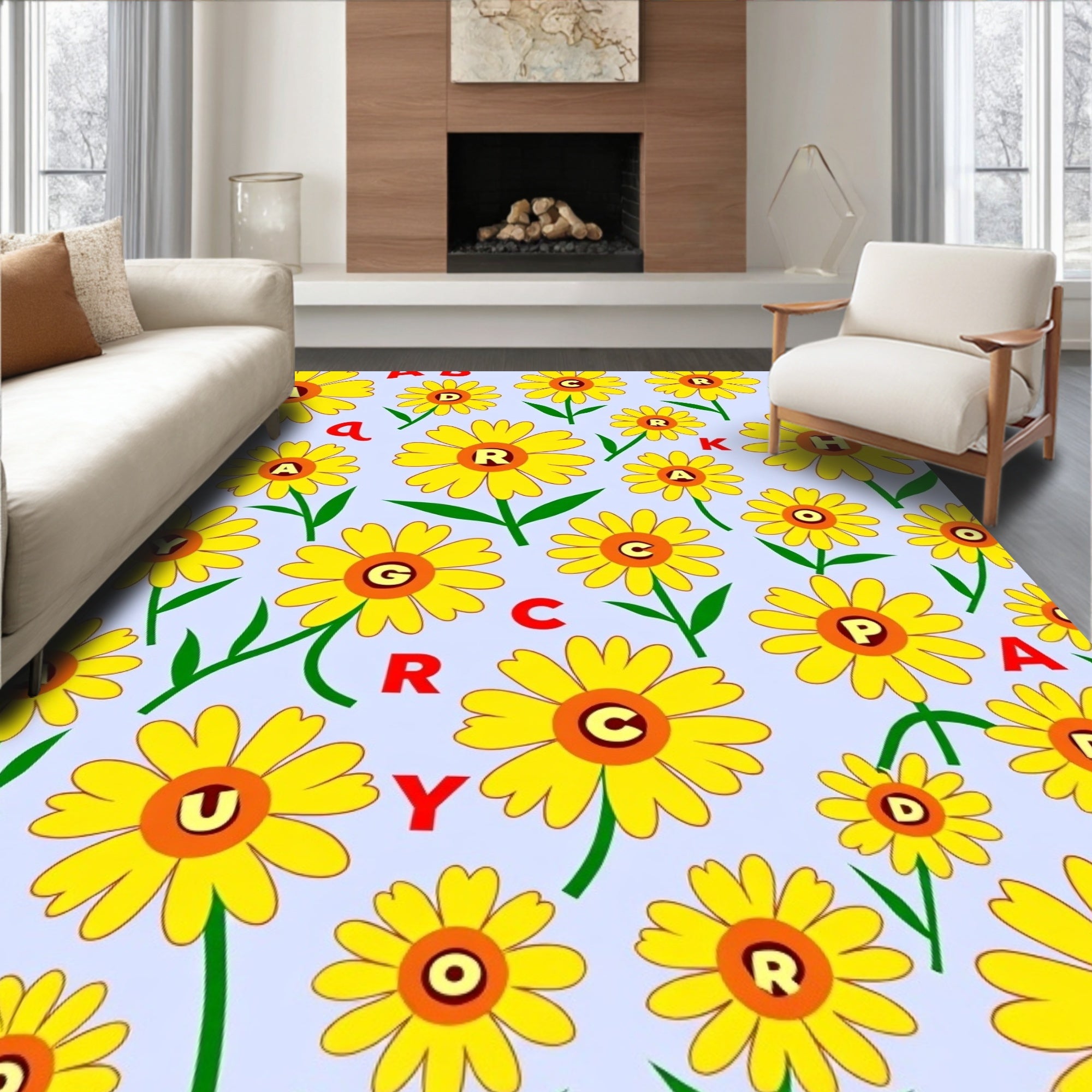 Yellow Daisy Alphabet Garden Rug
