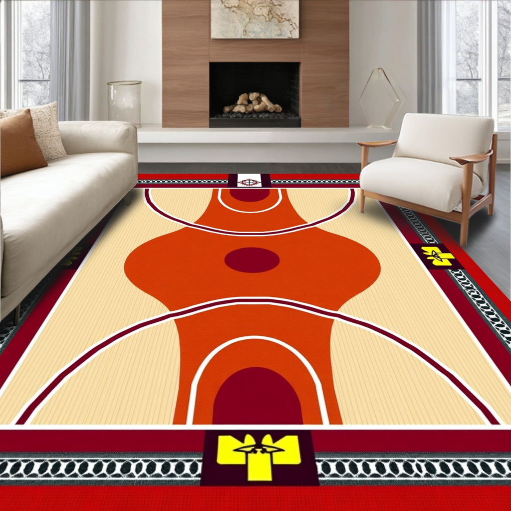 Bold Orange Geometric Oval Design Rug