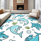 Playful Blue Dolphins Underwater Adventure Rug