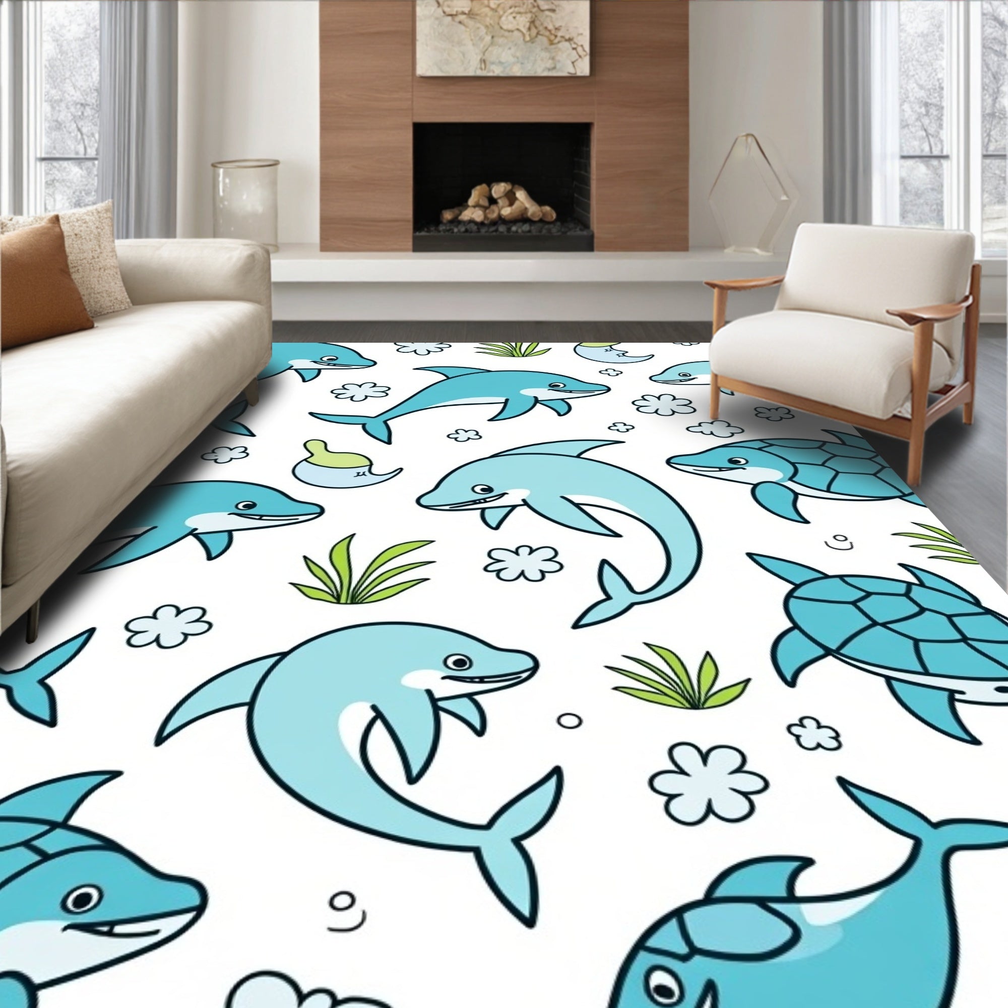Playful Blue Dolphins Underwater Adventure Rug