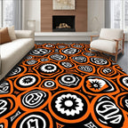Bold Orange Black White Tribal Forms Rug