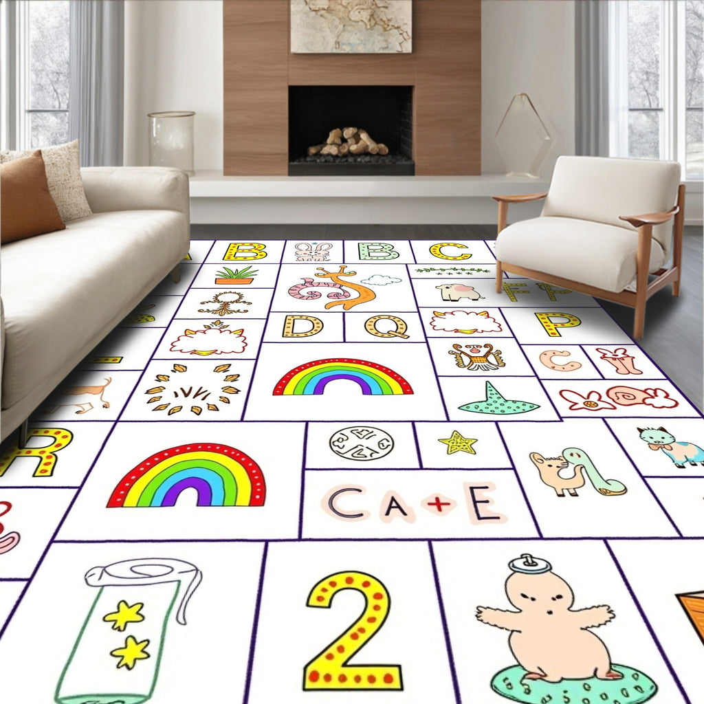Alphabet Rainbow Animal Character Rug