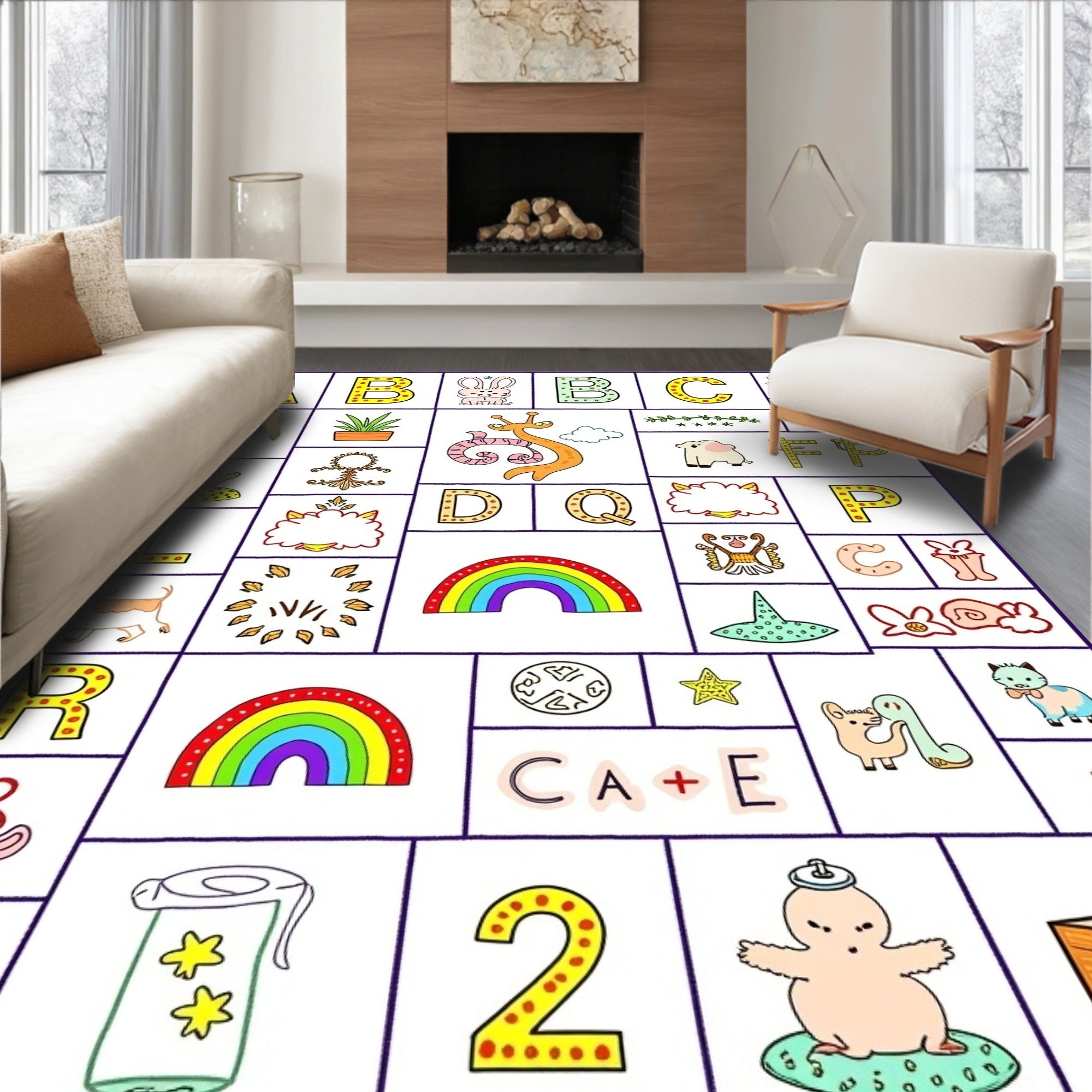 Alphabet Rainbow Animal Character Rug