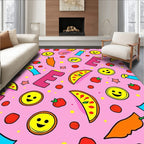 Pink Playful Pizza Smiley Emoticon Elements Rug