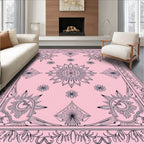 Pink Delicate Blooming Garden Scrollwork Rug