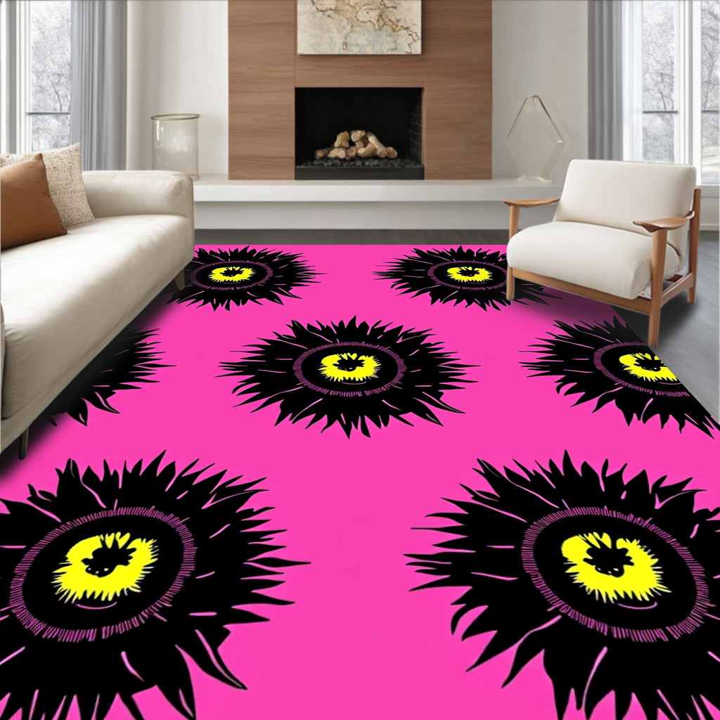Vibrant Hot Pink Sunburst Eye Rug
