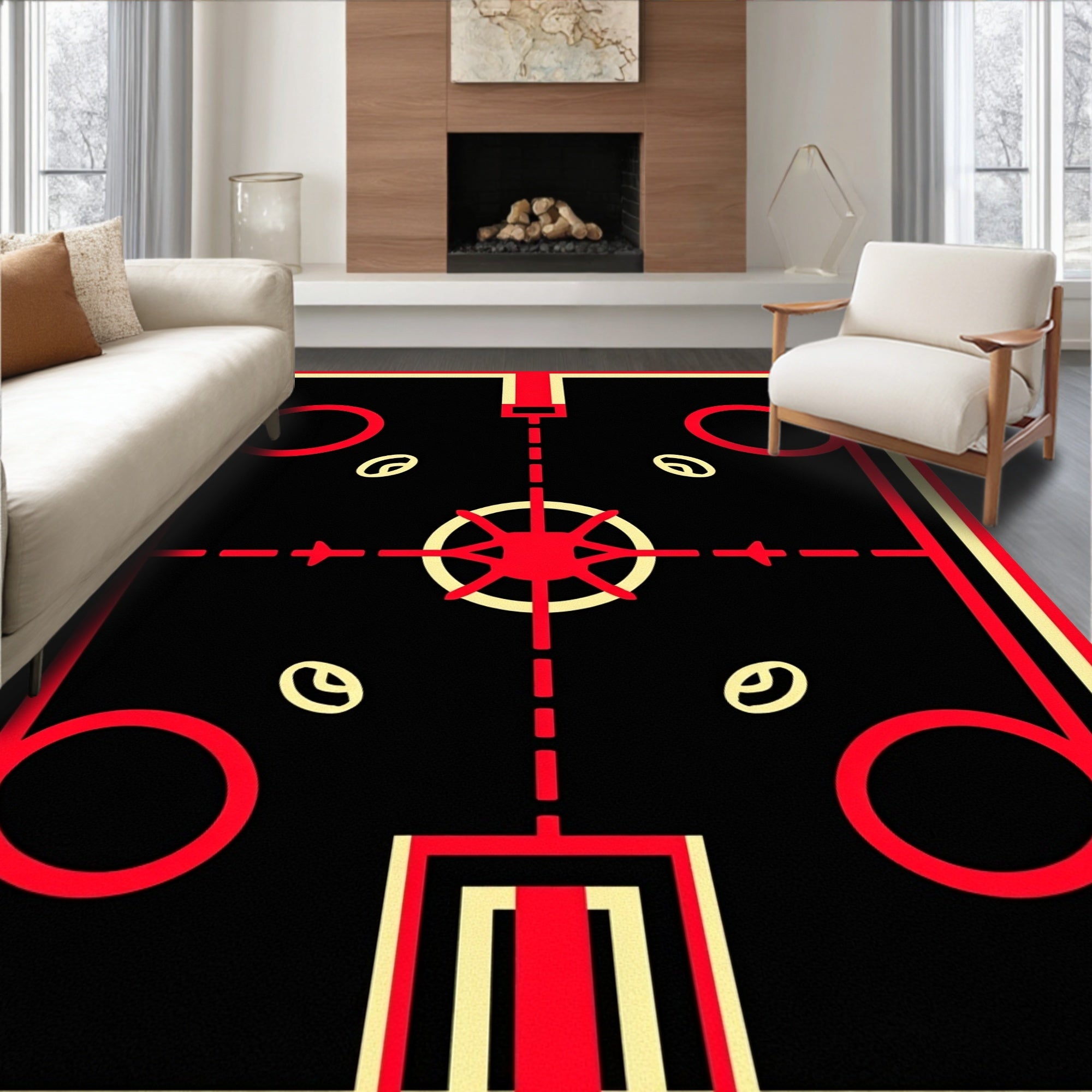 Bold Red Yellow Mid Century Geometric Rug