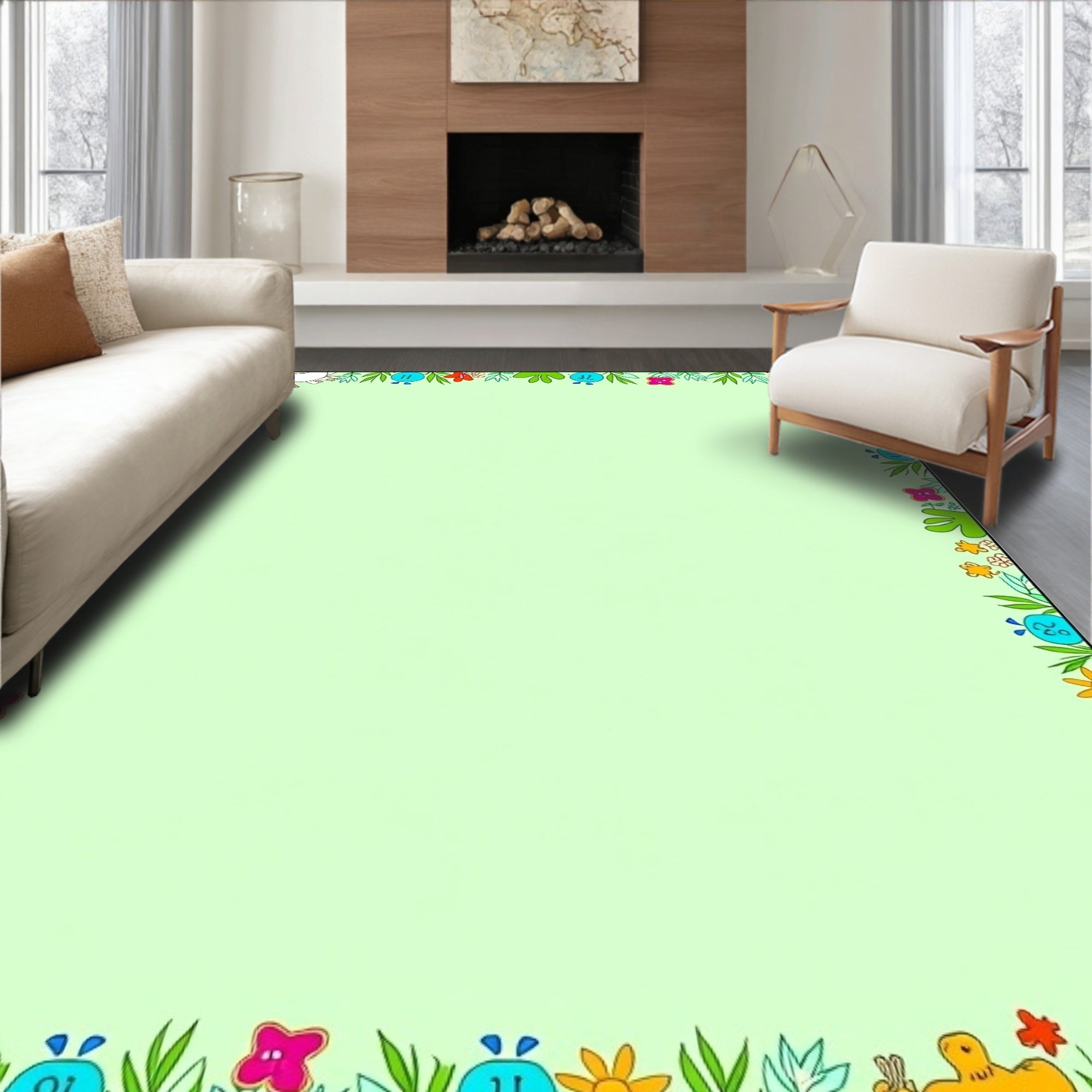 Whimsical Tropical Border with Animals Rug