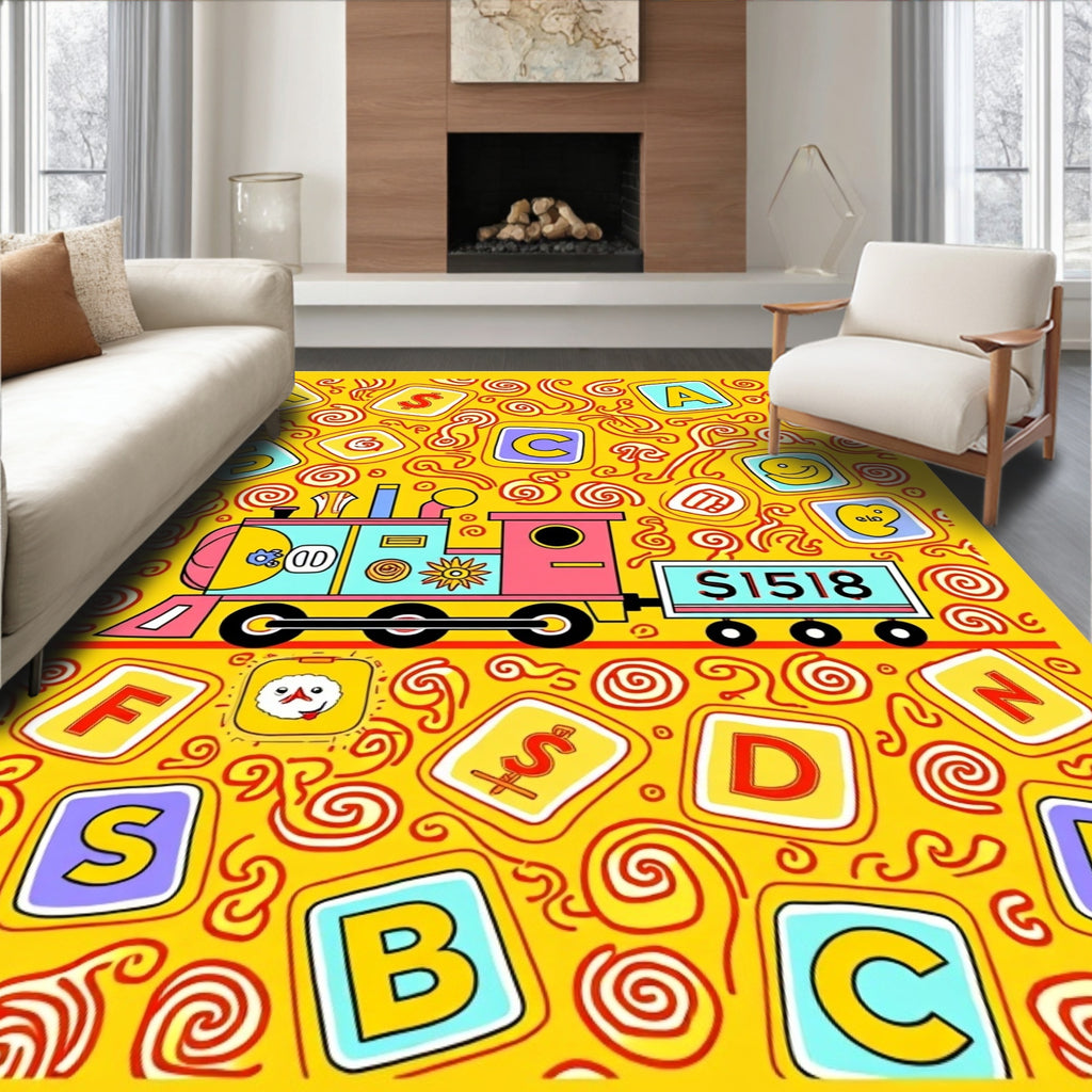 Whimsical Train Alphabet Fun Rug