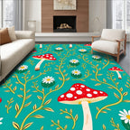 Whimsical Red Mushroom Floral Spray Rug