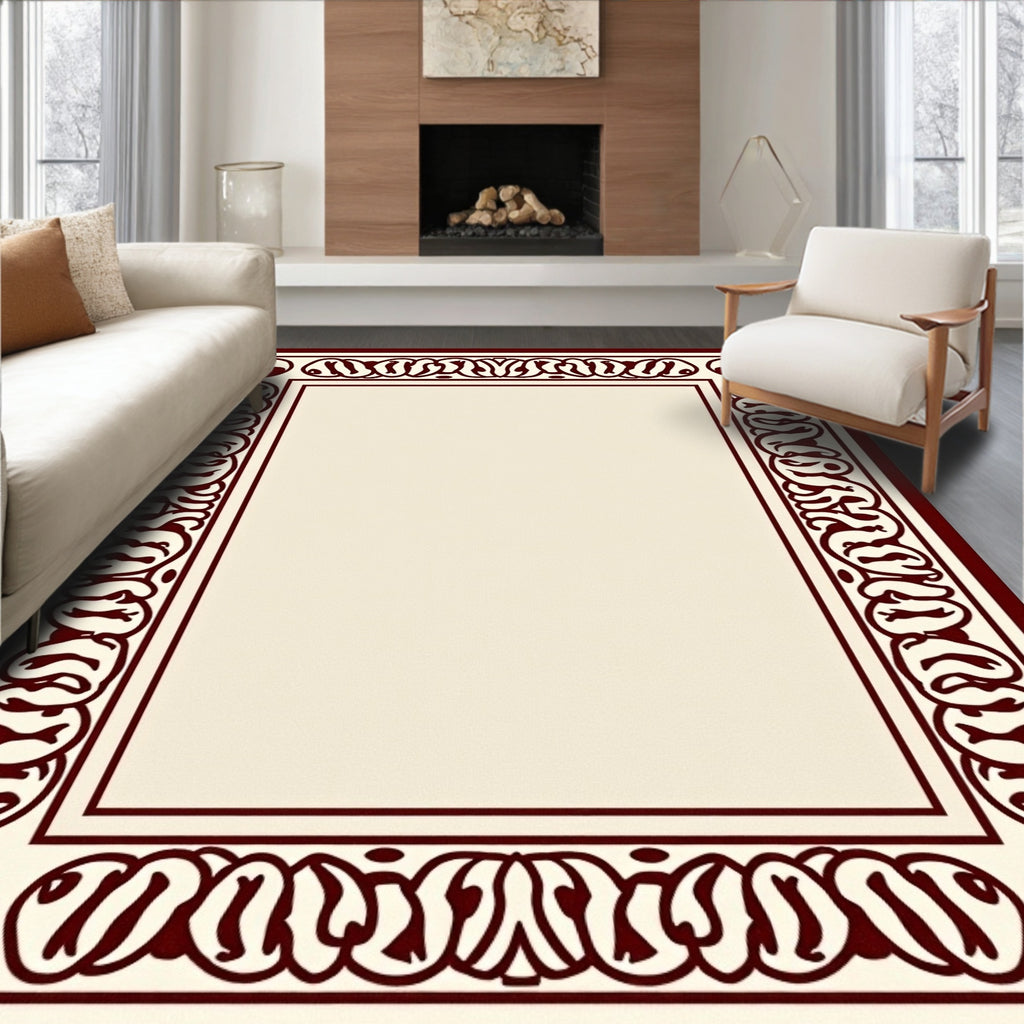 Deep Crimson Abstract Organic Border Rug