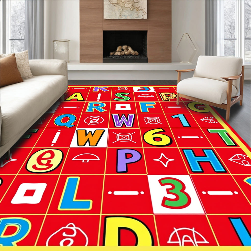 Bold Red Alphabet Grid Rug