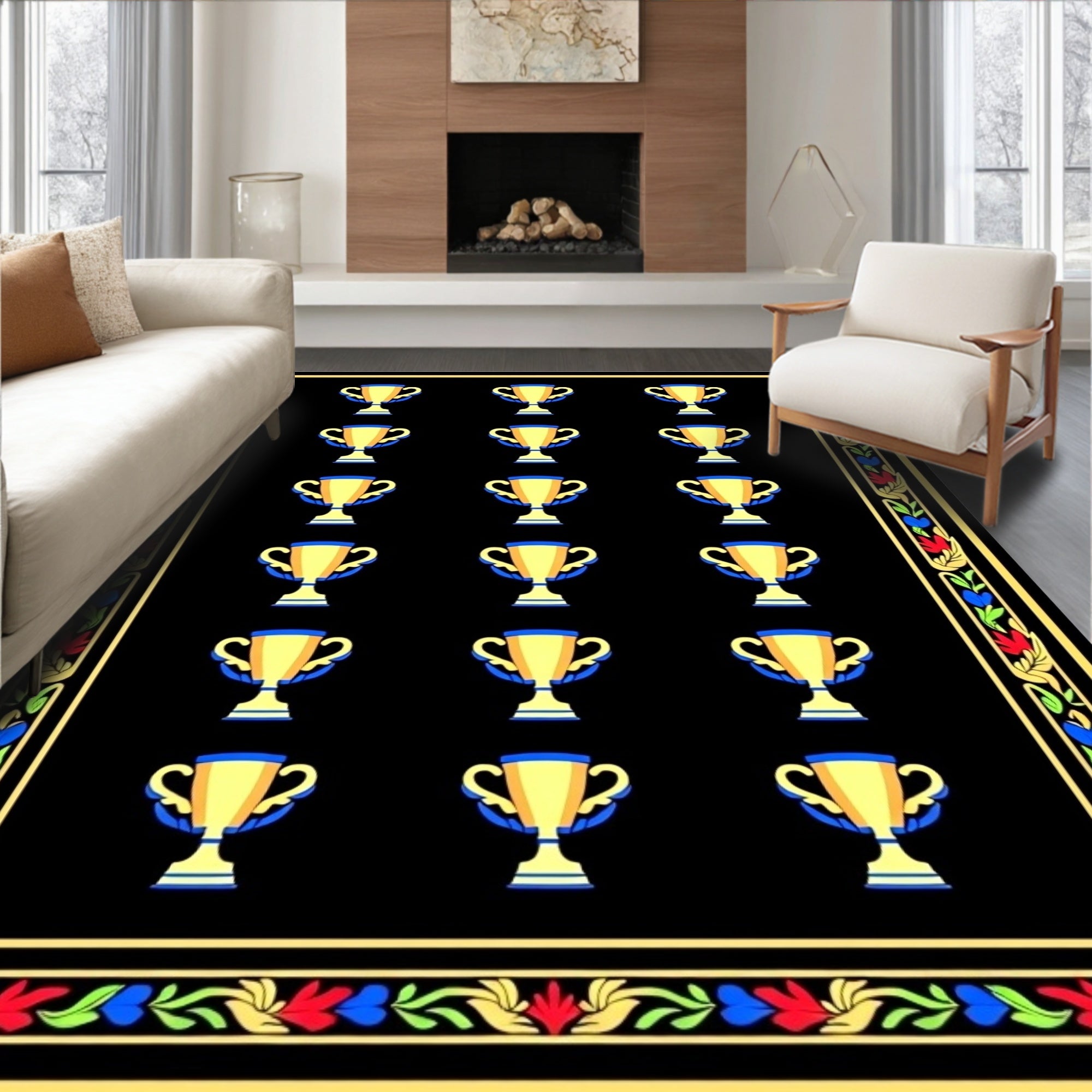 Golden Trophy Collection on Black Rug