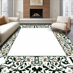 Ornate Green Gold Leaf Border Rug