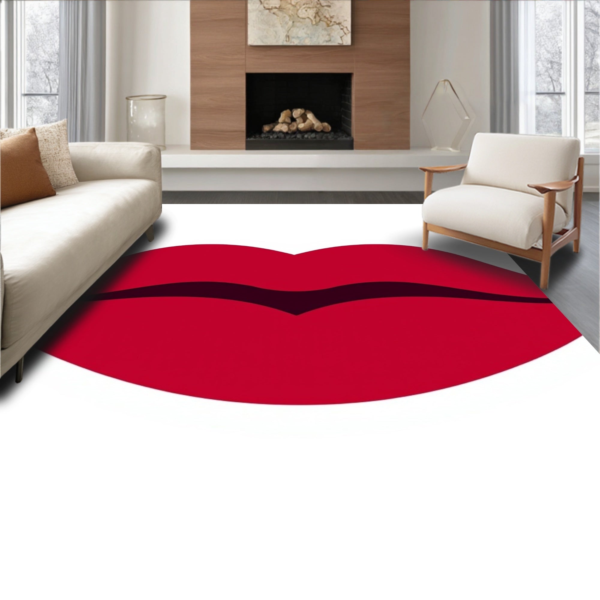 Vibrant Red Kiss Abstract Rug