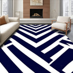 Dark Blue White Geometric Angle Rug