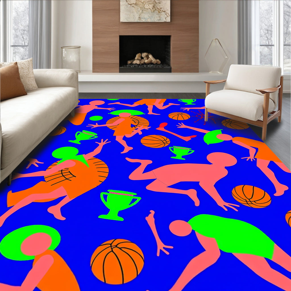 Vibrant Orange Basketball Players Trophy Rug