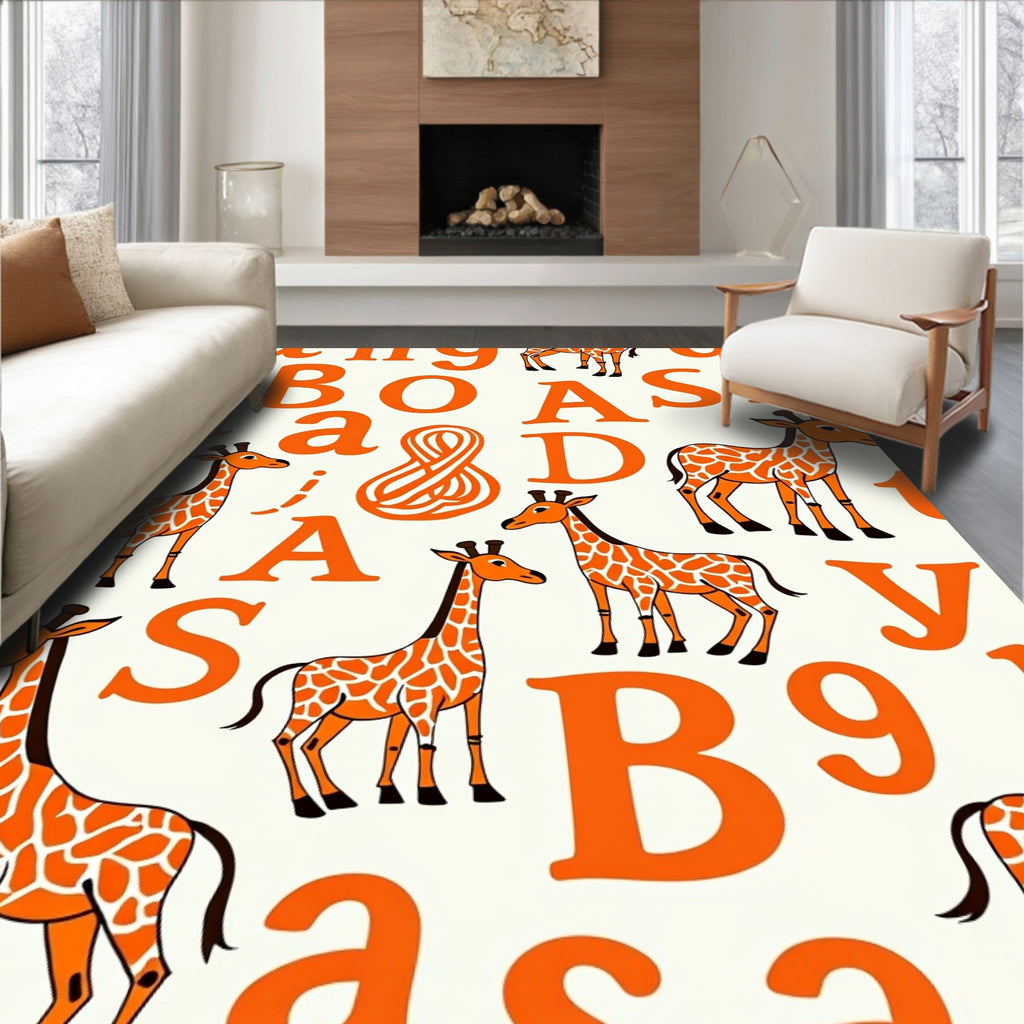 Orange Giraffe Alphabet Scatter Rug