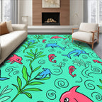Playful Pink Blue Dolphin Seahorse Swirls Rug
