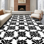 Black White Abstract Geometric Square Rug