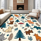 Whimsical Forest Animals Mushroom Trees Rug