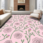 Pink Rose Vine Botanical Art Rug