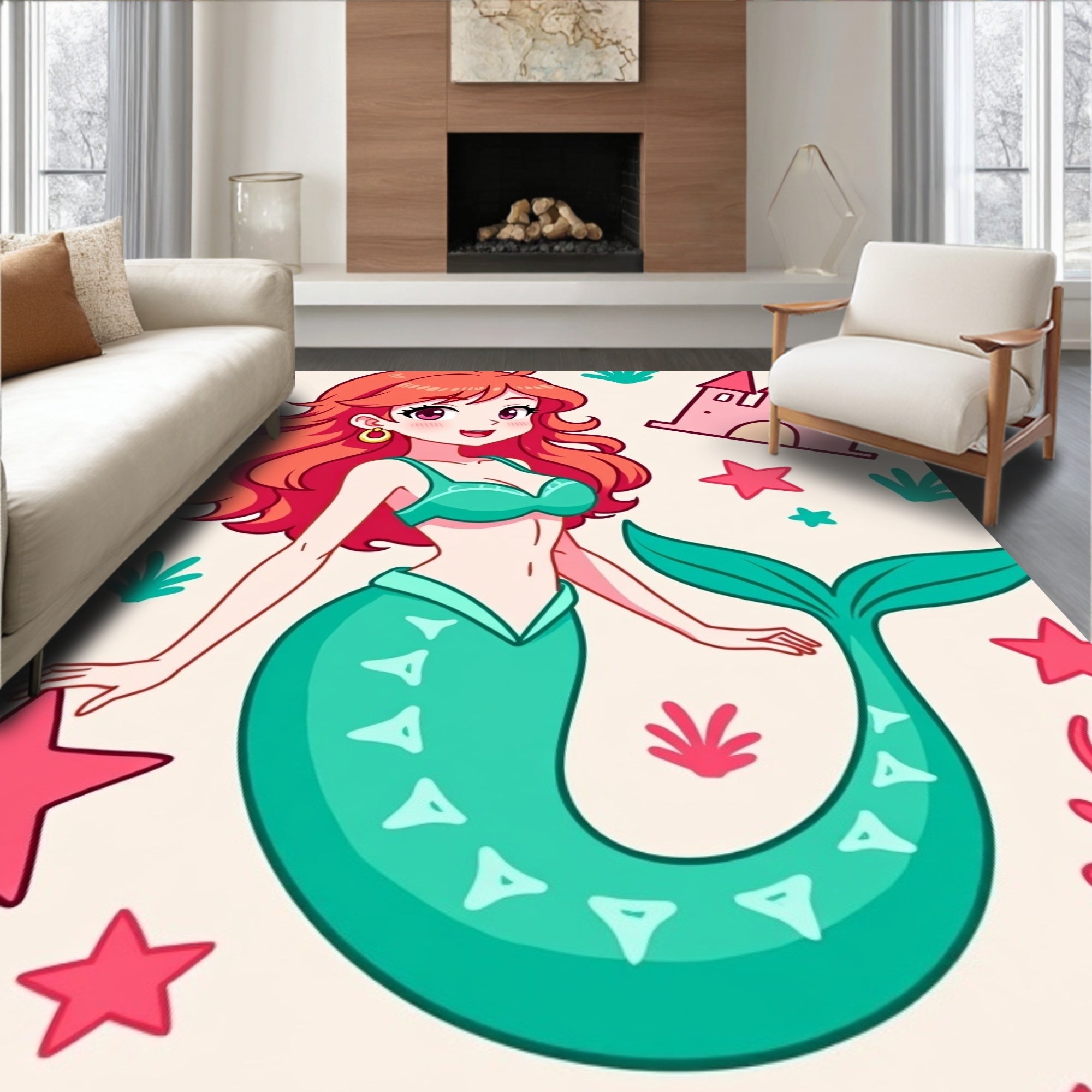 Whimsical Mermaid Castle Starfish Tale Rug