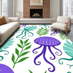 Vibrant Purple Jellyfish Teal Leaves Rug