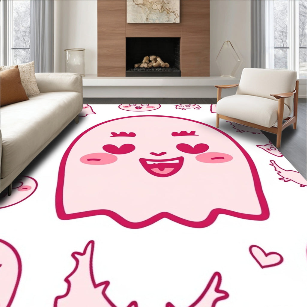 Cute Pink Ghost Heart Eyes Collection Rug