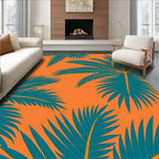 Teal Palm Frond Tropical Orange Rug