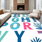 Teal Coral Alphabet Collage Rug